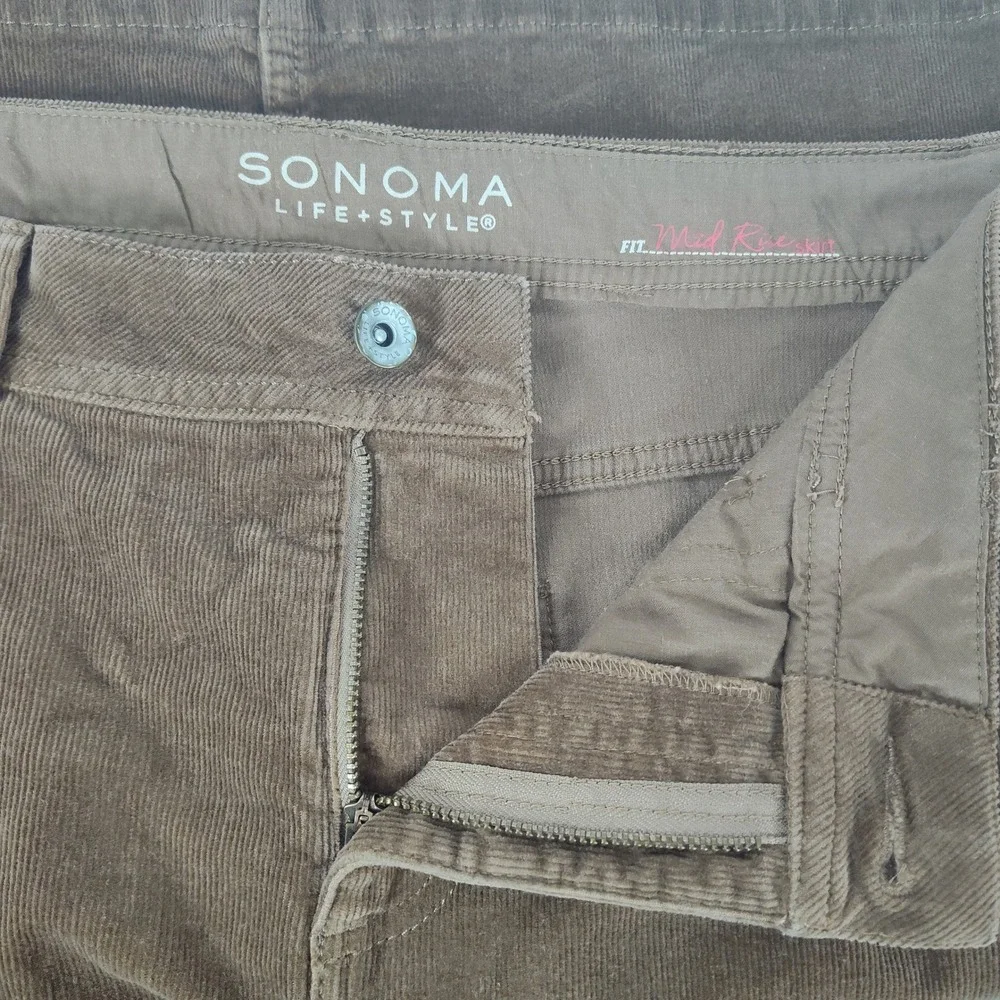 Sonoma Life Style Brown Corduroy Mid Rise Skirt Size 8 Casual